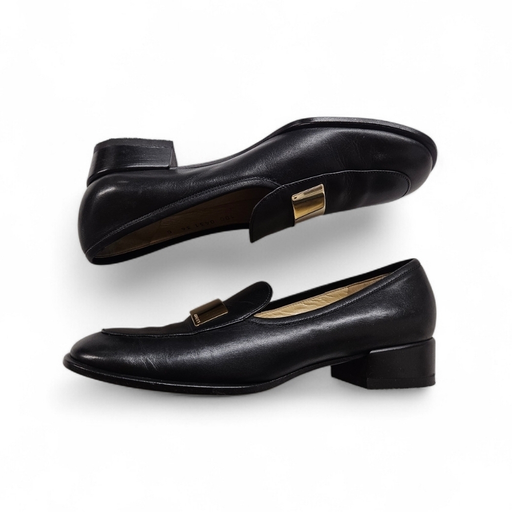 Gucci Black Leather Gold Bar Loafers Size 6 C / 36 C - Picture 5 of 10